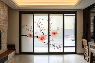 中式风格玻璃移门室内景