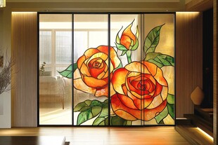 彩色玫瑰玻璃移门装饰