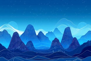 梦幻蓝调山水星空夜景图