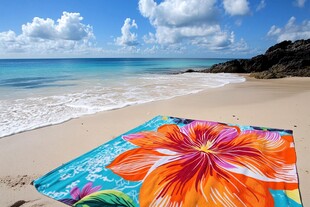 海滩上的多彩花卉图案沙滩巾