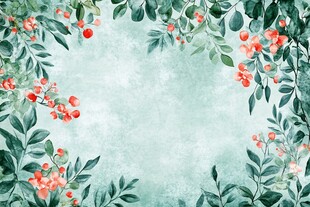 清新花卉绿叶边框背景图