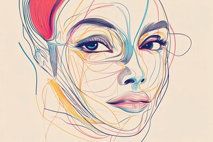 线条勾勒的多彩女性面孔