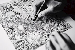 手绘复杂图案的专注瞬间