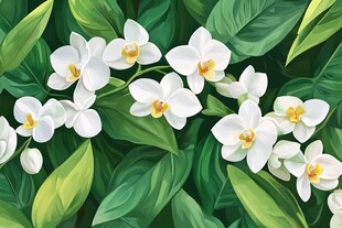 白色兰花与绿叶美丽景致