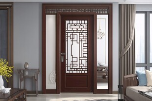 中式风格实木雕花入户门