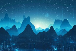 梦幻星空下的科技山峦