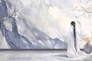 白衣女子静立山水之间