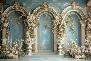 欧式蓝墙花卉装饰婚礼场景