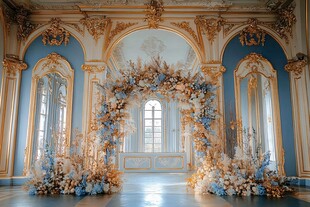 欧式宫殿中的浪漫花卉拱门