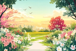 春日花园小径的浪漫景致