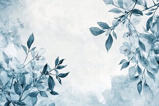 蓝调花卉水彩背景图