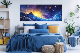 梦幻星空壁画装点温馨卧室