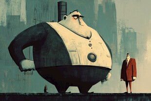 巨大绅士与西装男子对视