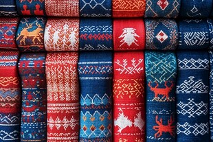 多彩民族风针织布料展示