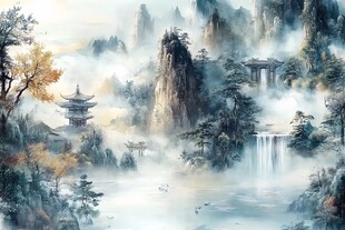 水墨山水间的古韵仙境