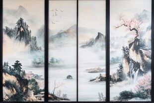 水墨山水四屏图