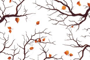 秋树枝桠间的飘零落叶