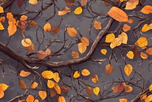 秋日树枝上的斑斓落叶