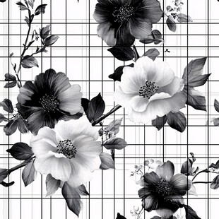 黑白花卉网格图案设计