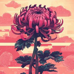 复古风绽放的艳丽大朵菊花