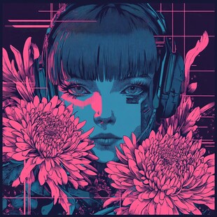 赛博少女与绚烂花卉