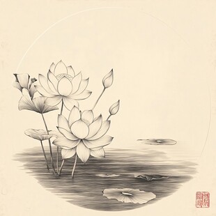 水墨荷花图