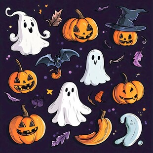 万圣节鬼怪南瓜元素插画
