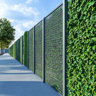 绿植覆盖的金属网格围墙