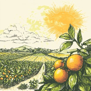 阳光照耀下的柑橘田园风光