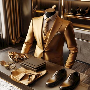 奢华金色男士西装搭配展示
