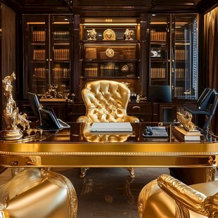 奢华金色书房办公空间展示