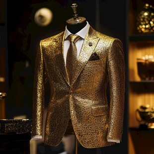 奢华金色豹纹男士西装套装