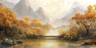 秋日山水间的静谧景致