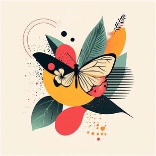 蝴蝶与花叶的灵动插画