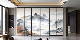 中式山水风客厅艺术背景墙
