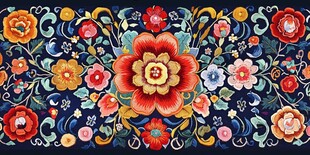 绚丽花卉民族风刺绣图案