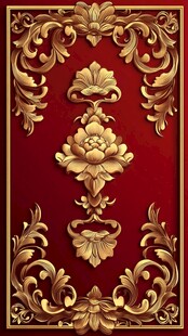 红色背景金色雕花装饰图案