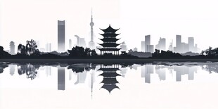 水墨风武汉城市天际线剪影