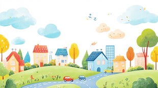 温馨乡村风景插画