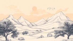 日暮山峦景 静谧自然风