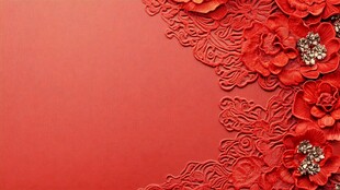 红色花卉蕾丝装饰背景