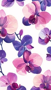 水彩风粉紫兰花花卉图案