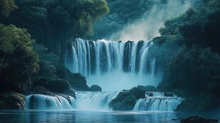 梦幻森林中的壮丽瀑布