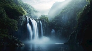 山间梦幻瀑布 自然之美