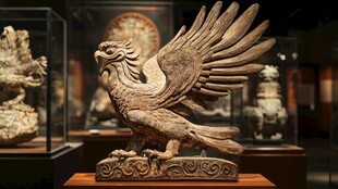 古老鹰形木雕展示于展馆