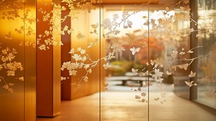 日式风格玻璃门樱花装饰