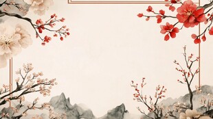 中式古风花卉山水背景图