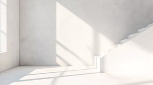 纯白简约室内空间与楼梯