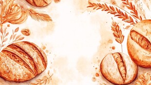 水彩风面包与麦穗装饰图