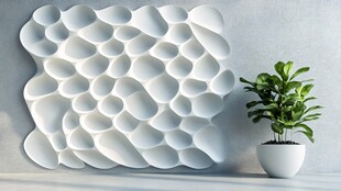 立体白色墙面装饰与绿植